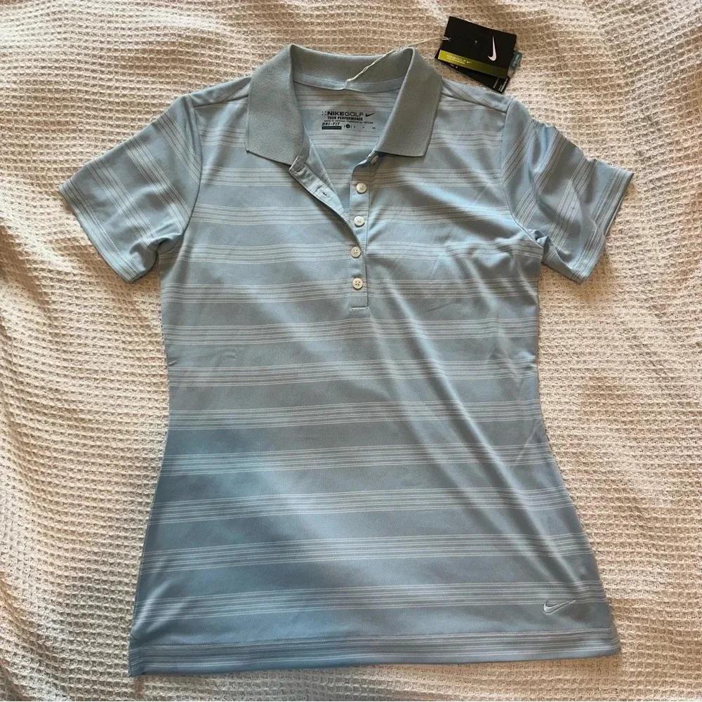 NWT Blue Nike women’s golf shirt striped size small tour performance